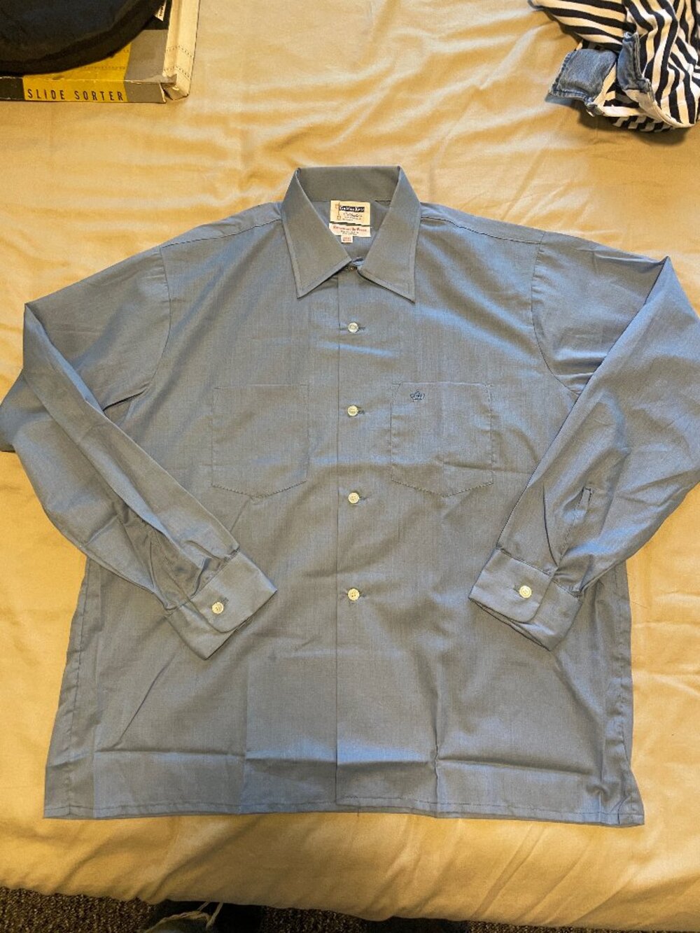 Vintage Golden Key Shirt M Large Blue Permanent Press Square Bottom 16 - 16 1/2
